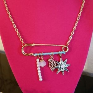 NWOT! Boho hoppie charm necklace - blue, gold,pink